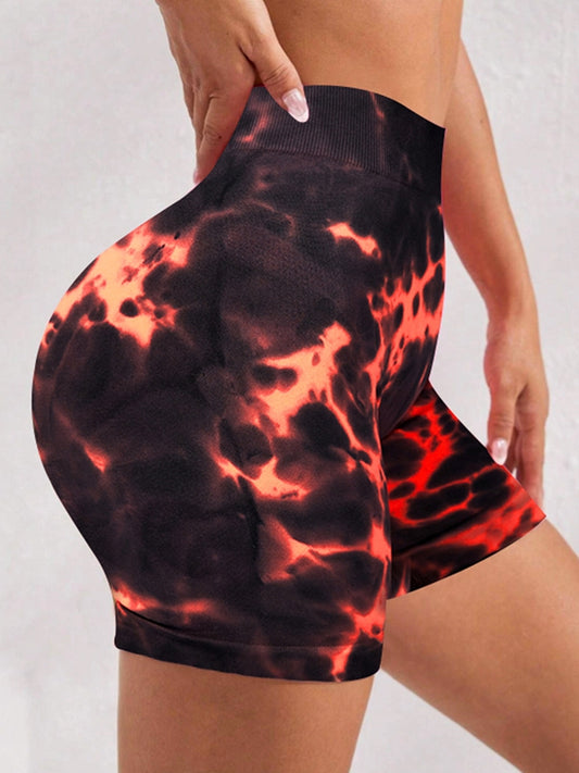 ZASUWA Female Fire-Desire Hot Tie-dye Scrunch Bum Spandex Gym Quick Dry Booty Shorts