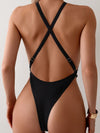 ZASUWA Female Cross Back Halter Hollow Out Adjustable Strap One Piece