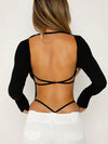 ZASUWA Female Sexy Cross Back Long Sleeves Bodysuit