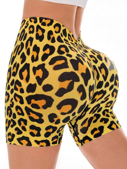 ZASUWA Female Leopard Print Deep V Back Scrunch Bum Shorts