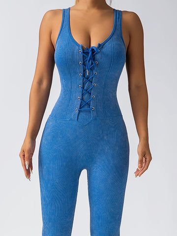 ZASUWA Female Denim Lace-up Ribbed Jumpsuit