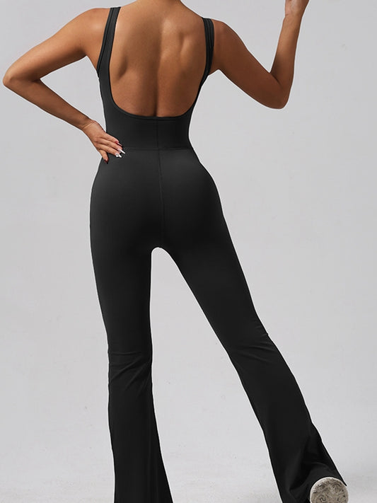 ZASUWA Female Sexy Cross Collar Backless Flare Split Jumpsuit