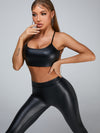 🖤ZASUWA Female Faux Leather Deep V Back Scrunch Bum Leggings