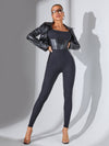 ❤ZASUWA Female Square Collar Faux Leather Corset Jumpsuit