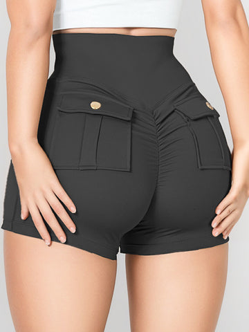 ZASUWA Female Pocket Cargo Style Scrunch Bum High-rise Spandex Gym Booty Cargo Shorts