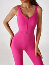 ZASUWA Female Solid Color Zipper Flare Seamless Jumpsuit