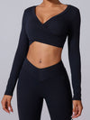 ZASUWA Female Twist Deep V Elastic Tight Quick Dry Long Sleeves