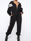 ZASUWA Female Contrast Color Stripes Zipper Casual Jumpsuit