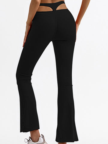 ZASUWA Female Solid Color High-waisted Hollow Out Flare Pants