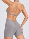 ZASUWA Female Deep V Back Pocket Scrunch Bum Halter Backless Short Tracksuit