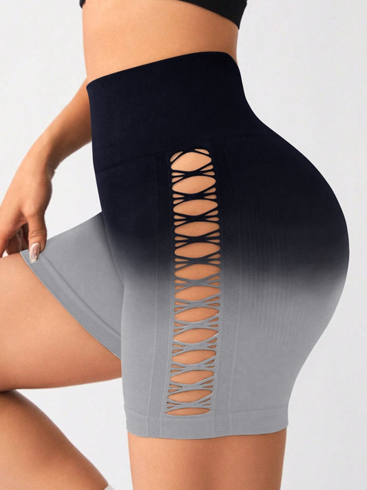 ZASUWA Female Ombre Cutout Scrunch Bum Spandex Gym Booty Shorts