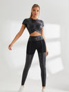 ❤ZASUWA Female PU Glossy Metal Buttons Hip-lift Leggings