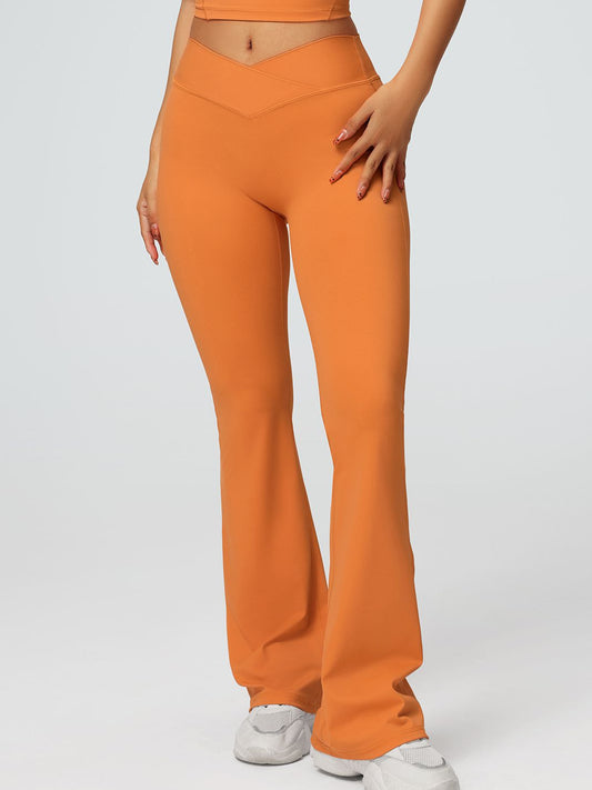 ZASUWA Female V-shaped Waist Solid Color Flare Pants