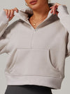 ZASUWA Female Zipper Stand Up Collar Coral Fleece Pocket Casual Cropped Hoodies