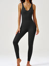 ZASUWA Female Ribbed Heart Collar Backless Jumpsuit