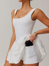 ZASUWA Female Solid color U Collar Backless 2 in 1 Pleated Tennis Dress