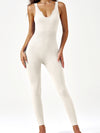 ZASUWA Female Ribbed Heart Collar Backless Jumpsuit