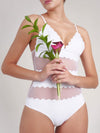 ZASUWA Female Sexy Sheer Mesh Flower Edge One Piece