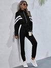 ZASUWA Female Contrast Color Stripes Zipper Casual Jumpsuit