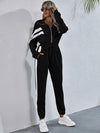 ZASUWA Female Contrast Color Stripes Zipper Casual Jumpsuit