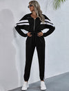 ZASUWA Female Contrast Color Stripes Zipper Casual Jumpsuit