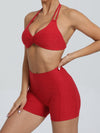 ZASUWA Female Deep V Back Pocket Scrunch Bum Halter Backless Short Tracksuit