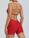 ZASUWA Female Deep V Back Pocket Scrunch Bum Halter Backless Short Tracksuit