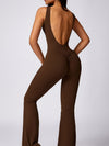 ZASUWA Female Backless Elastic Tight Scrunch Bum Flare Jumpsuit