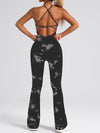 ZASUWA Female Hot Tie-dye Cross Back Flare Jumpsuit