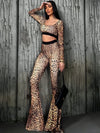 ZASUWA Female Leopard Print U Collar Flare Tracksuit