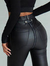 ZASUWA Female Faux Leather Zipper Buttons Pocket Leggings