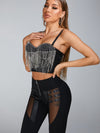 🖤ZASUWA Female “Stitching Sexy” Cutout Mesh Beading Tassel Corset Tracksuit