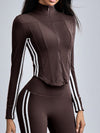 ZASUWA Female Stripe Elastic Tight Stand Up Collar High-waisted Tracksuit