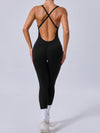 ZASUWA Female Cross Back Backless Adjustable Strap Elastic Tight Jumpsuit