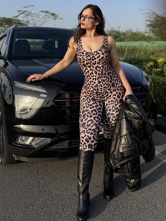 🖤ZASUWA Female Leopard Print U Collar Jumpsuit