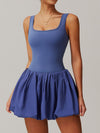 ZASUWA Female Solid color U Collar Backless 2 in 1 Pleated Tennis Dress