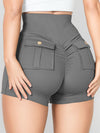 ZASUWA Female Pocket Cargo Style Scrunch Bum High-rise Spandex Gym Booty Cargo Shorts