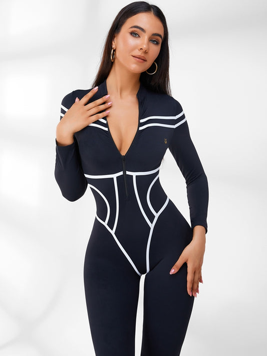 ❤ZASUWA Female Trendy Zipper Stripes Jumpsuit