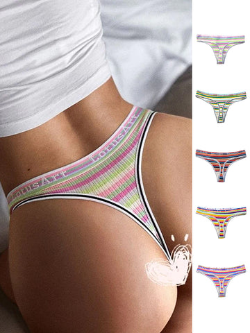 ZASUWA Female Letter Print Rainbow Stripe T-back Panties