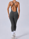 ZASUWA Female Cross Back Backless Adjustable Strap Elastic Tight Jumpsuit