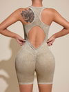 ZASUWA Female Denim Scrunch Bum Hollow Out Frosted Nude Sensation Backless Romper