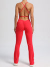 ZASUWA Female Cross Back Scrunch Bum Flare Jumpsuit