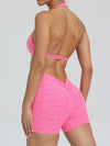 ZASUWA Female Deep V Back Pocket Scrunch Bum Halter Backless Short Tracksuit