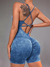 ZASUWA Female Imitation Denim Frosted Nude Sensation Cross Back Hollow Out Romper