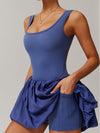 ZASUWA Female Solid color U Collar Backless 2 in 1 Pleated Tennis Dress