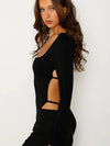 ZASUWA Female Sexy Cross Back Long Sleeves Bodysuit