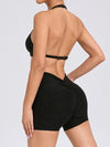 ZASUWA Female Deep V Back Pocket Scrunch Bum Halter Backless Short Tracksuit