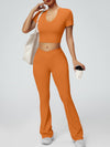 ZASUWA Female Solid Color V-shaped Waist Flare Elastic Tight Tracksuit