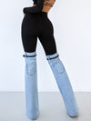 ZASUWA Female Contrast Color Denim Flare Fashion Pants