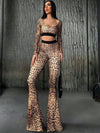 ZASUWA Female Leopard Print U Collar Flare Tracksuit